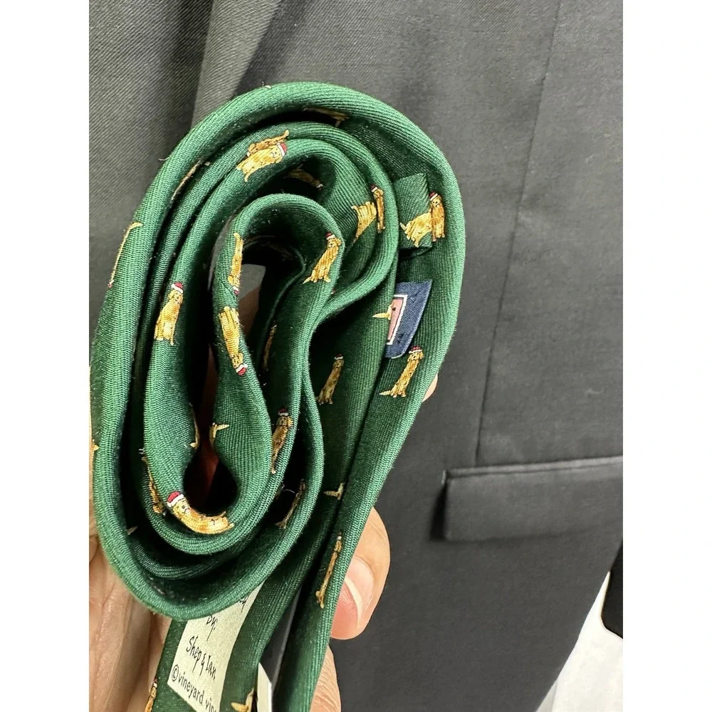 Vineyard vines necktie Boys Santa Paws dog Tie color‎ Charleston Green sz 49